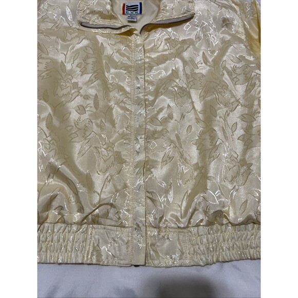 VTG 80s  Butter Yellow Floral Jacquard Windbreaker Jacket Size PL Div Rousso EVR - Picture 14 of 16